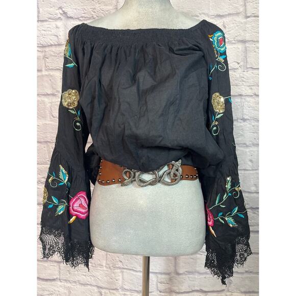 RUBY YAYA Tops - Ruby Yaya cotton gauze whimsigoth smocked embellised blouse